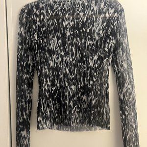 & OTHER STORIES & Plisse Mesh Long Sleeve Top (Black and White)
